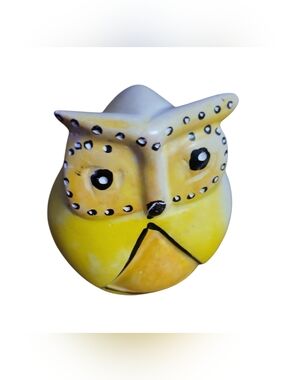 Vintage Hand - Carved Whimsy Yellow Soapstone Owl ~ Spirit Animal ~ Paperwieght